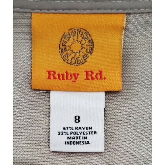 Ruby Rd. Beige Shimmer Button Front Pockets Top Jacket Drawstring Collar Size 8 - Picture 6 of 7